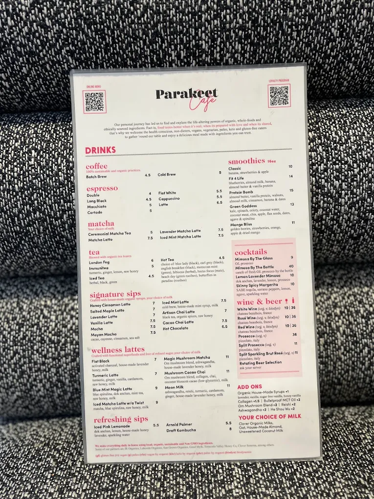 02. Parakeet Cafeat Menu at Beverly Hills