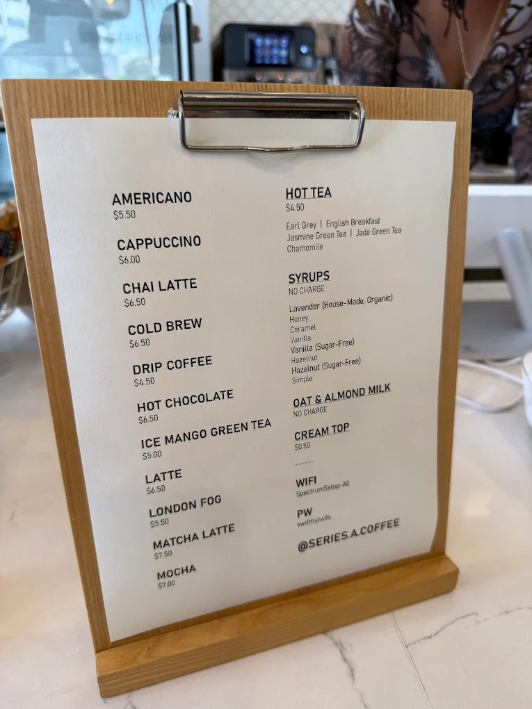 Series A Coffee Shop Menu